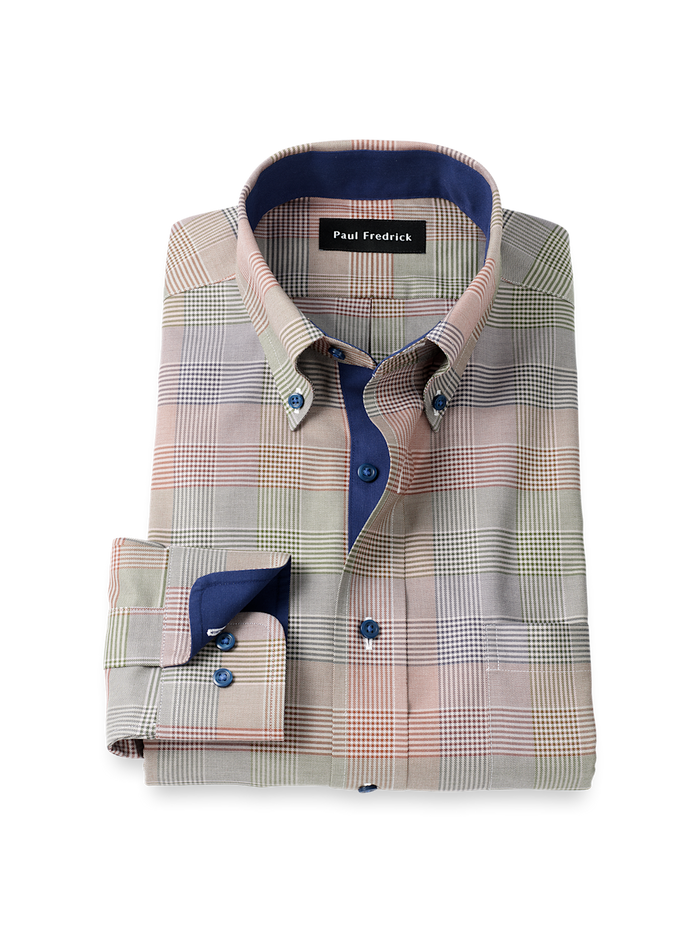 Product Image of Comfort Stretch Non-iron Plaid Dress Shirt With Contrast Trim-Multi