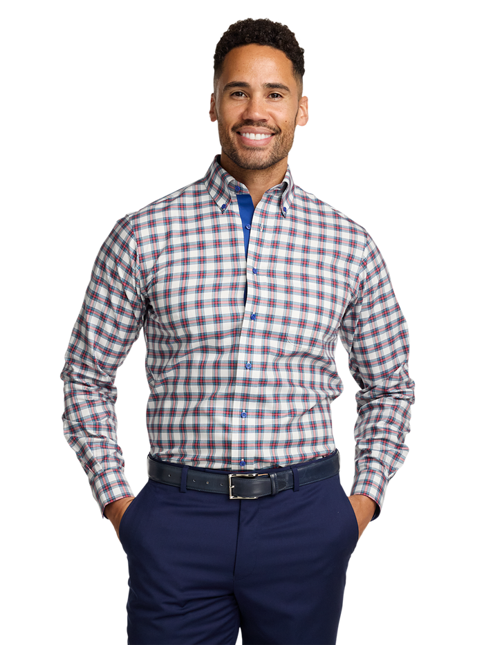 Alternate Image of Comfort Stretch Non-iron Plaid Dress Shirt With Contrast Trim-1