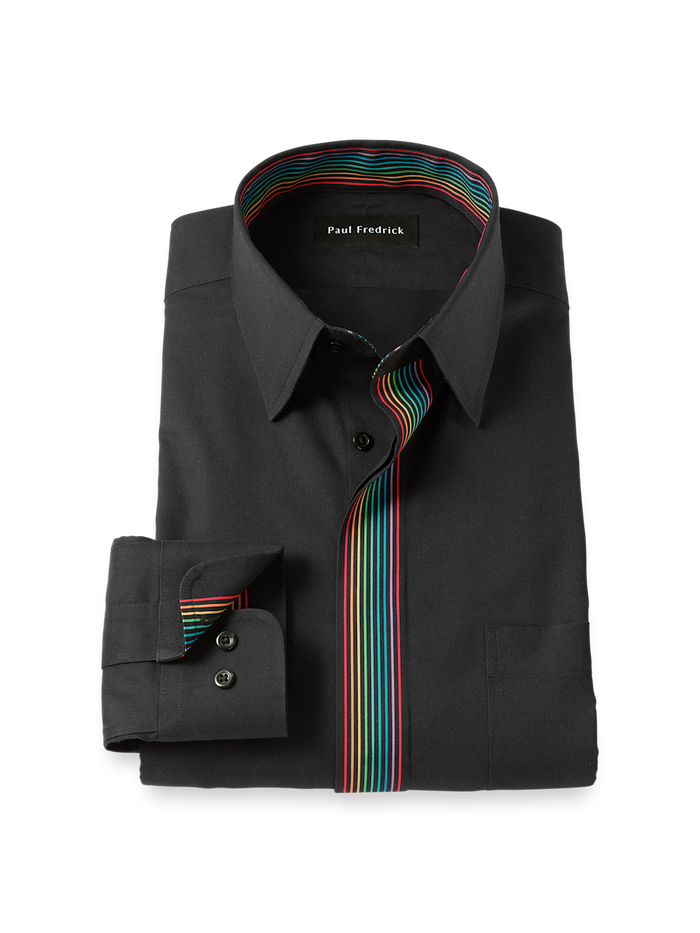 Product Image of Comfort Stretch Non-iron Solid Dress Shirt With Contrast Trim-Black Multi