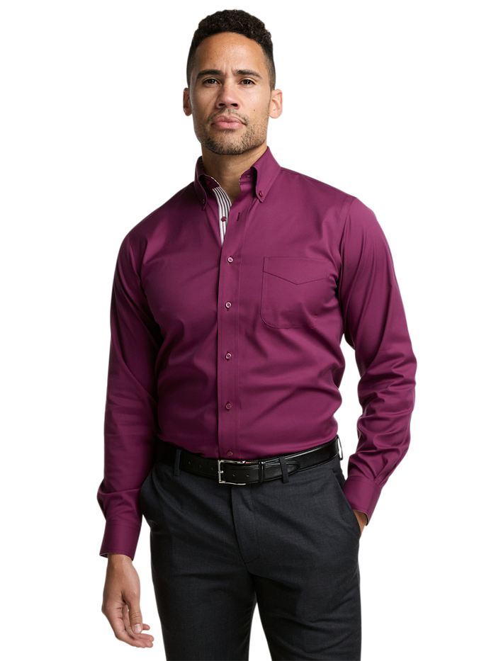 Alternate Image of Comfort Stretch Non-iron Solid Dress Shirt With Contrast Trim-1