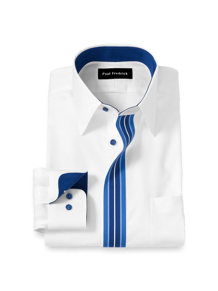Product Image of Comfort Stretch Non-iron Solid Dress Shirt With Contrast Trim-White