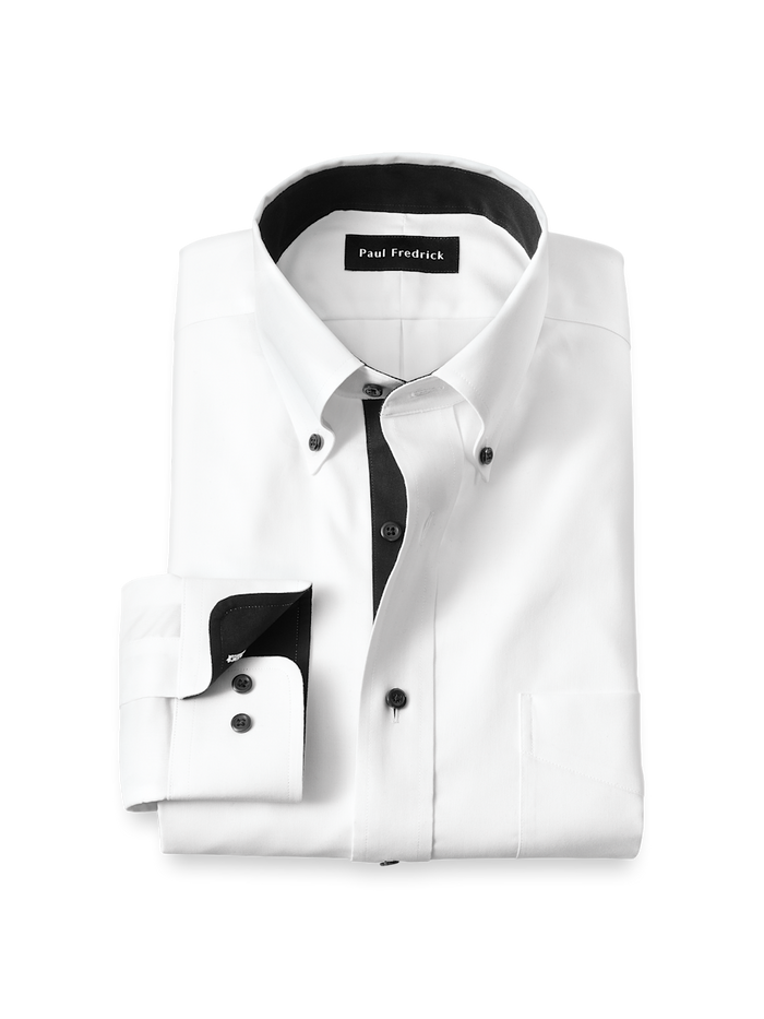 Product Image of Comfort Stretch Non-iron Solid Dress Shirt With Contrast Trim-White/Black