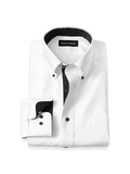 Product Image of Comfort Stretch Non-iron Solid Dress Shirt With Contrast Trim-White/Black