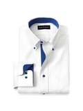 Product Image of Comfort Stretch Non-iron Solid Dress Shirt With Contrast Trim-White/Cobalt