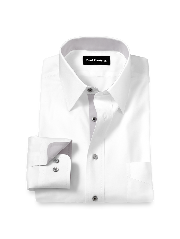 Product Image of Comfort Stretch Non-iron Solid Dress Shirt With Contrast Trim-White/Grey