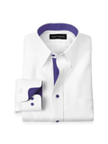 Comfort Stretch Non-Iron Solid Dress Shirt With Contrast Trim - White/purple