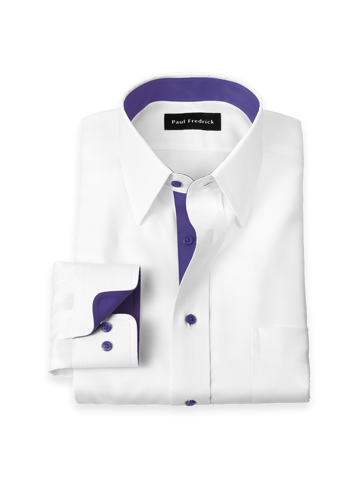 Comfort Stretch Non-Iron Solid Dress Shirt With Contrast Trim - White/purple