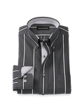 Product Image of Comfort Stretch Non-iron Stripe Dress Shirt With Contrast Trim-Black/Grey
