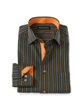 Product Image of Comfort Stretch Non-iron Stripe Dress Shirt With Contrast Trim-Black/Orange