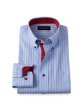 Product Image of Comfort Stretch Non-iron Stripe Dress Shirt With Contrast Trim-Blue/Red