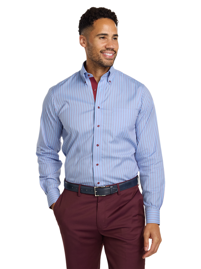 Alternate Image of Comfort Stretch Non-iron Stripe Dress Shirt With Contrast Trim-1