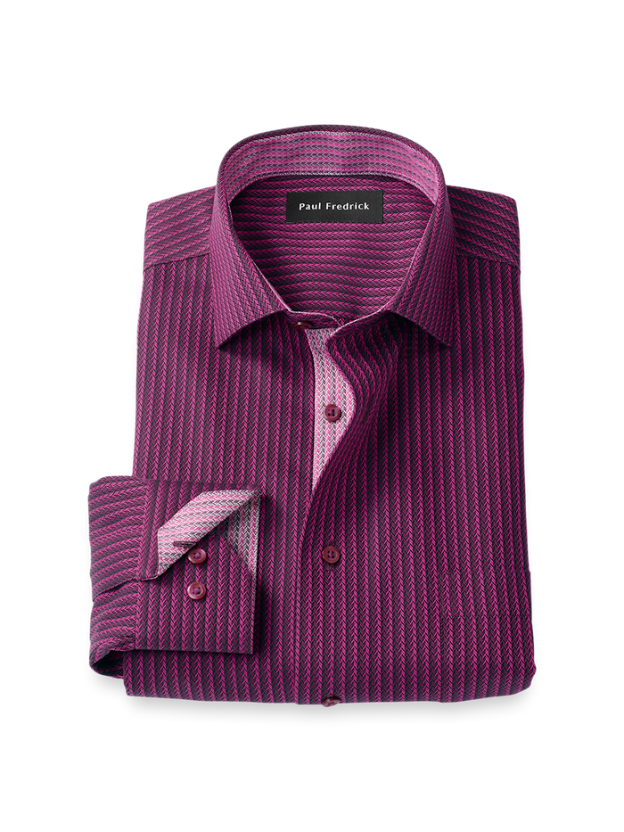 Product Image of Comfort Stretch Non-iron Stripe Dress Shirt With Contrast Trim-Burgundy