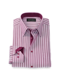 Product Image of Comfort Stretch Non-iron Stripe Dress Shirt With Contrast Trim-Burgundy
