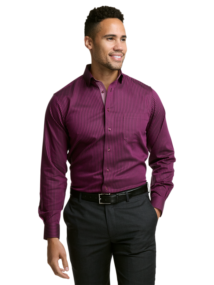 Alternate Image of Comfort Stretch Non-iron Stripe Dress Shirt With Contrast Trim-1
