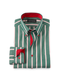Product Image of Comfort Stretch Non-iron Stripe Dress Shirt With Contrast Trim-Green