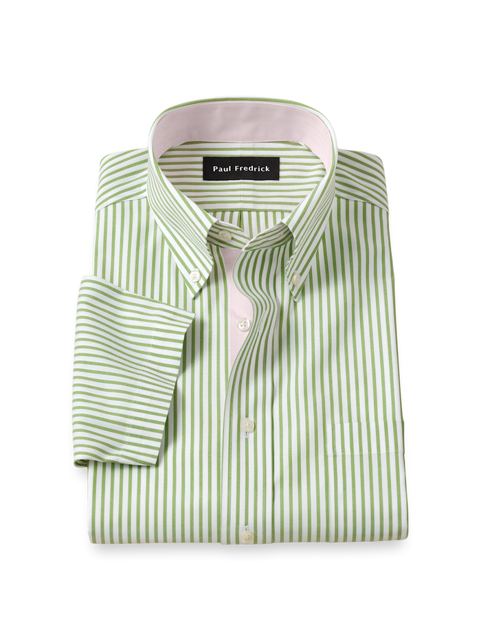Product Image of Comfort Stretch Non-iron Stripe Dress Shirt With Contrast Trim-Green