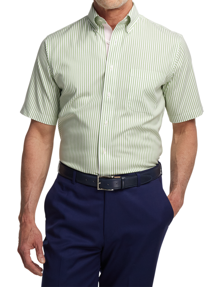 Comfort Stretch Non-Iron Stripe Dress Shirt With Contrast Trim - Green