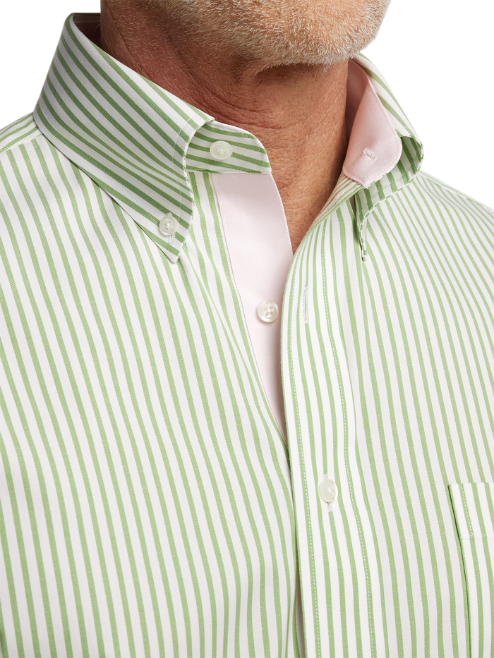 Comfort Stretch Non-Iron Stripe Dress Shirt With Contrast Trim - Green