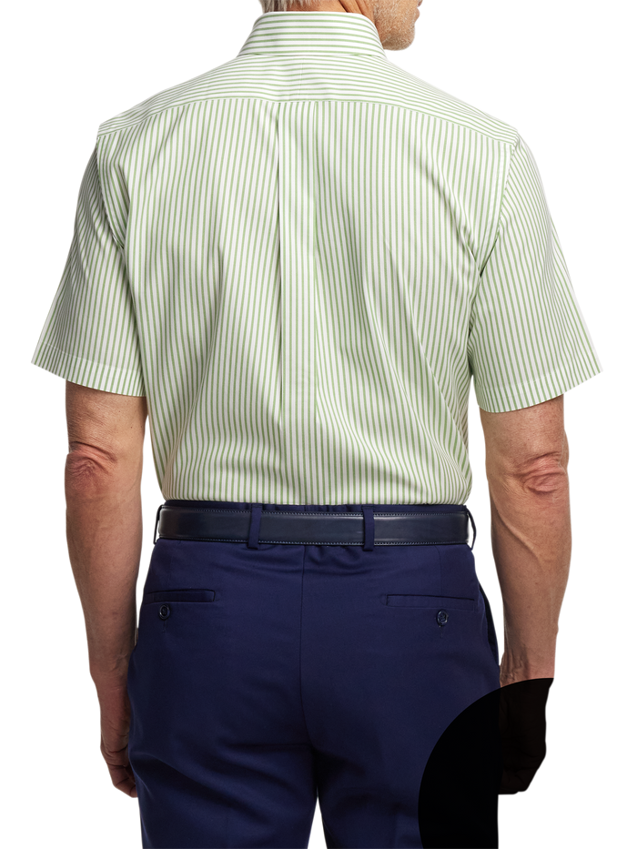Comfort Stretch Non-Iron Stripe Dress Shirt With Contrast Trim - Green