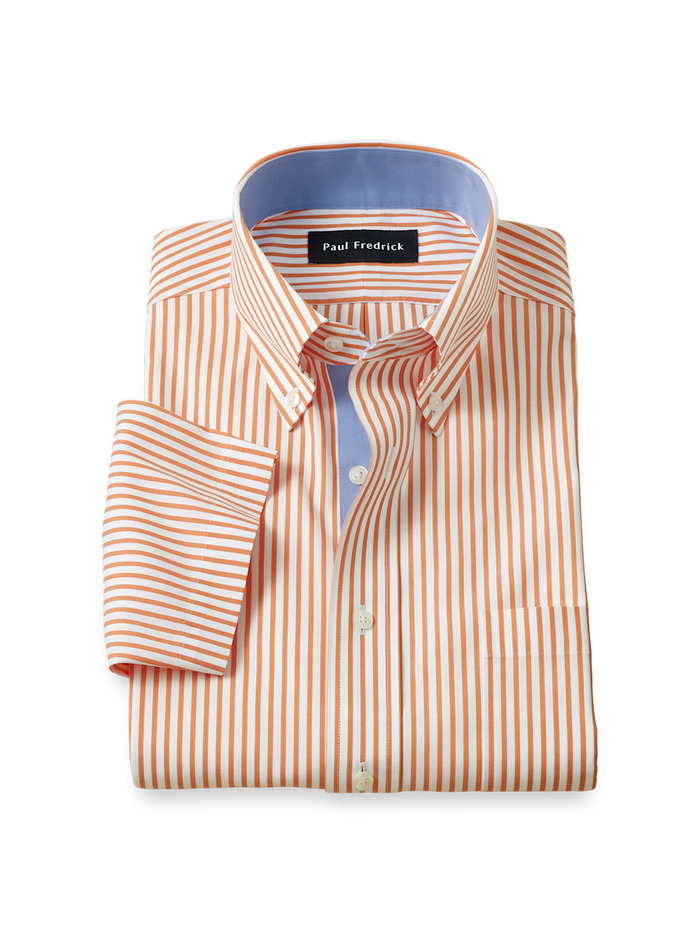 Product Image of Comfort Stretch Non-iron Stripe Dress Shirt With Contrast Trim-Melon
