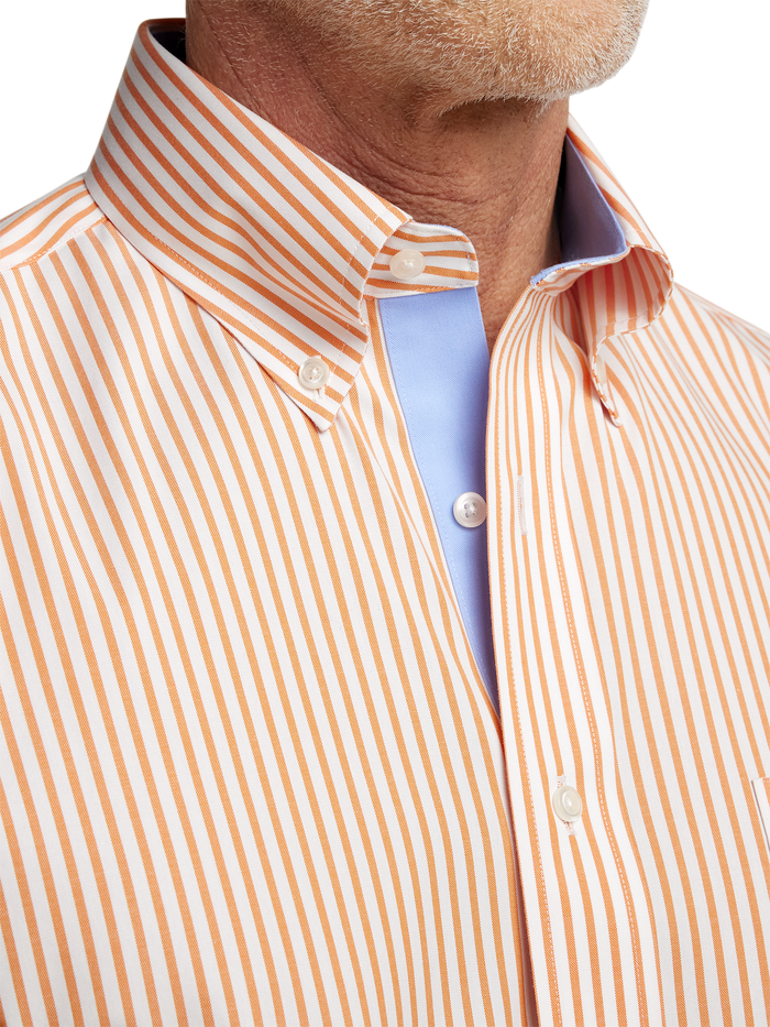 Comfort Stretch Non-Iron Stripe Dress Shirt With Contrast Trim - Melon