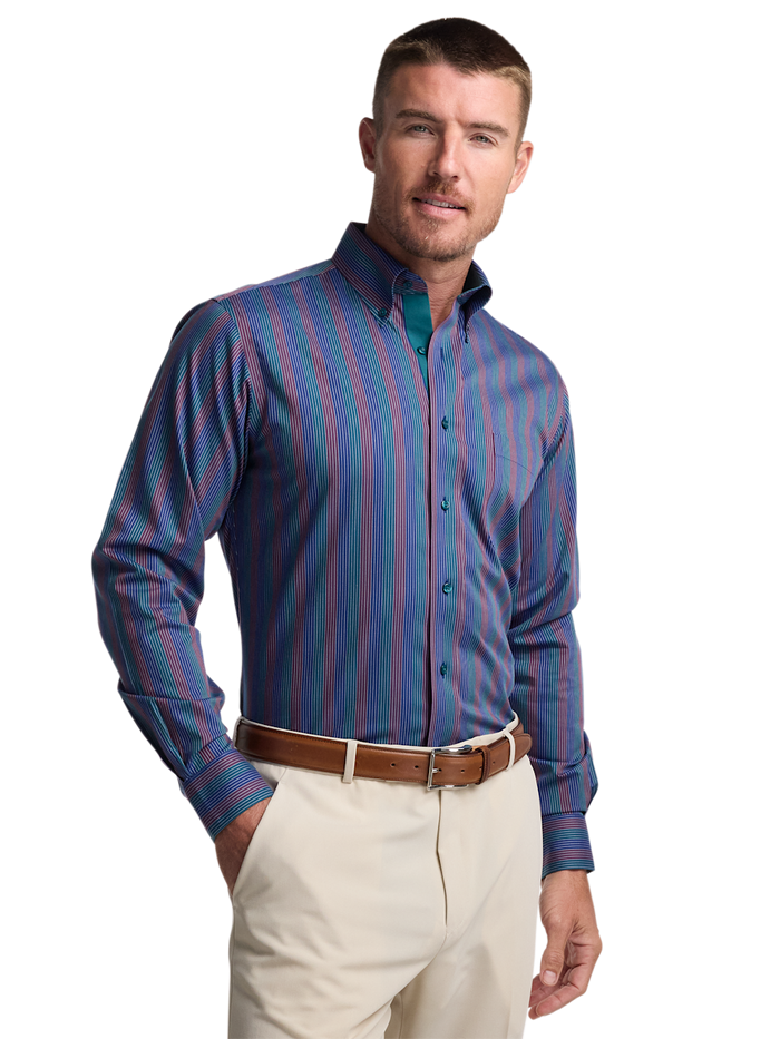 Alternate Image of Comfort Stretch Non-iron Stripe Dress Shirt With Contrast Trim-1
