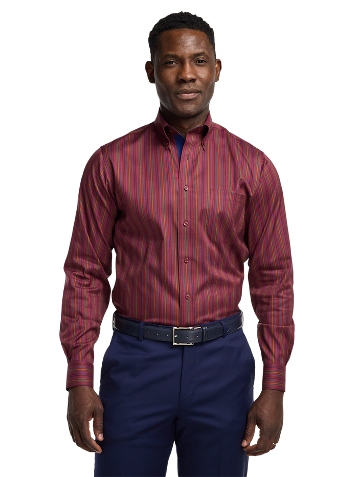Alternate Image of Comfort Stretch Non-iron Stripe Dress Shirt With Contrast Trim-1