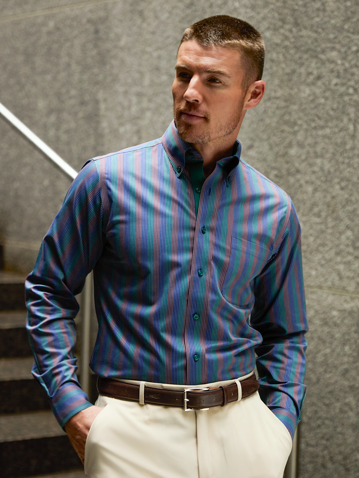 Alternate Image of Comfort Stretch Non-iron Stripe Dress Shirt With Contrast Trim-7