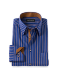 Product Image of Comfort Stretch Non-iron Stripe Dress Shirt With Contrast Trim-Navy/Brown