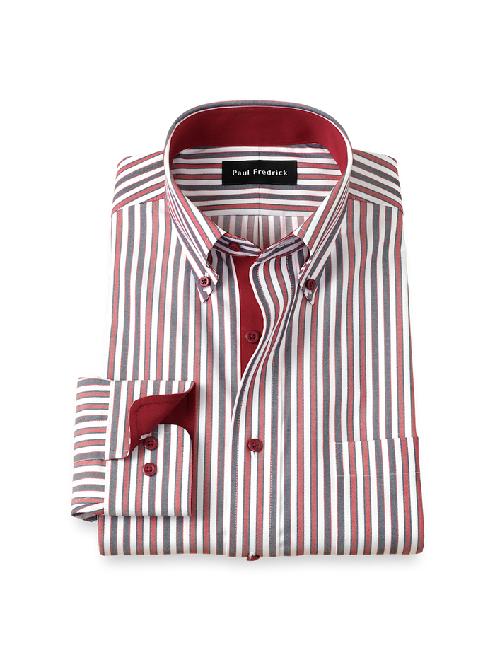 Product Image of Comfort Stretch Non-iron Stripe Dress Shirt With Contrast Trim-Navy/Red