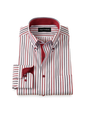 Product Image of Comfort Stretch Non-iron Stripe Dress Shirt With Contrast Trim-Navy/Red