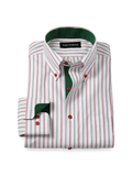 Product Image of Comfort Stretch Non-iron Stripe Dress Shirt With Contrast Trim-Red/Green