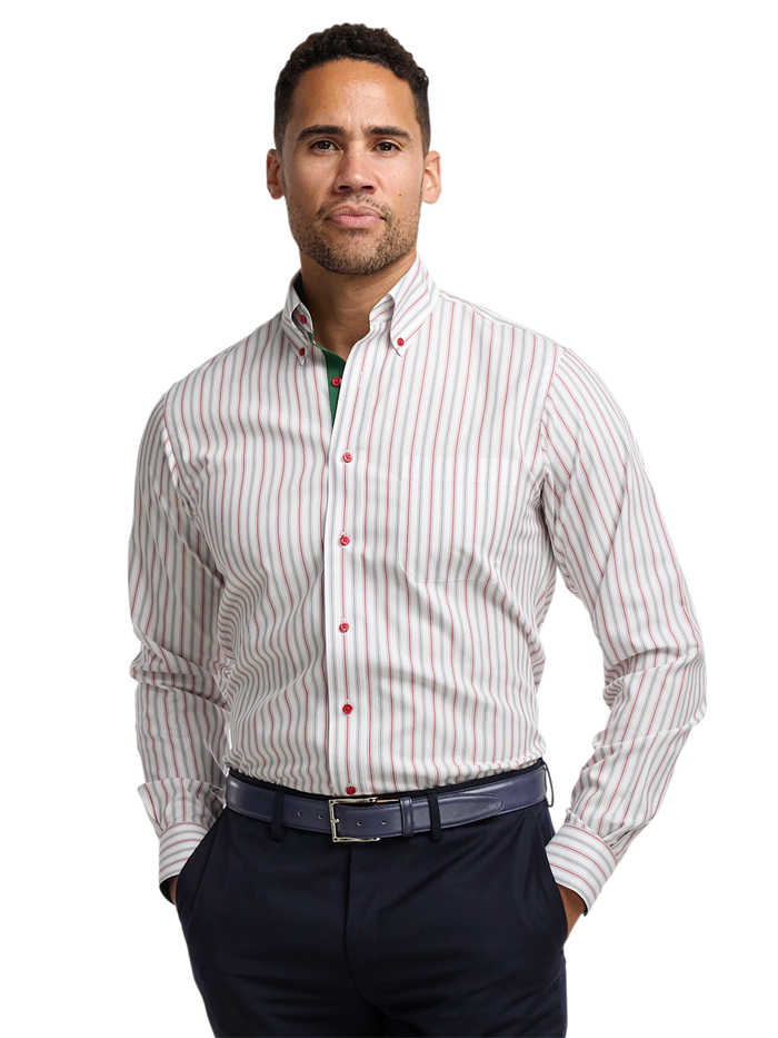Alternate Image of Comfort Stretch Non-iron Stripe Dress Shirt With Contrast Trim-1