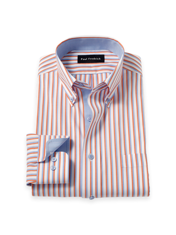Product Image of Comfort Stretch Non-iron Stripe Dress Shirt With Contrast Trim-1