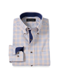 Product Image of Comfort Stretch Non-iron Tattersall Dress Shirt With Contrast Trim-Navy/Tan
