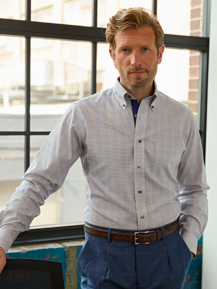 Alternate Image of Comfort Stretch Non-iron Tattersall Dress Shirt With Contrast Trim-7