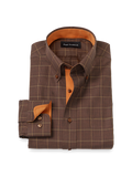 Product Image of Comfort Stretch Non-iron Windowpane Dress Shirt With Contrast Trim-Brown/Orange