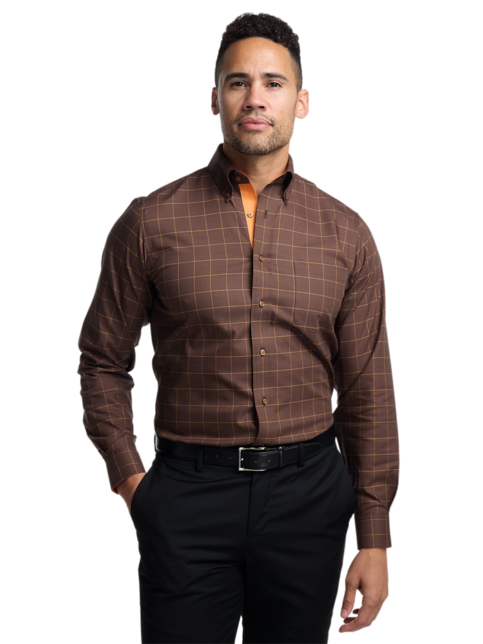 Alternate Image of Comfort Stretch Non-iron Windowpane Dress Shirt With Contrast Trim-1