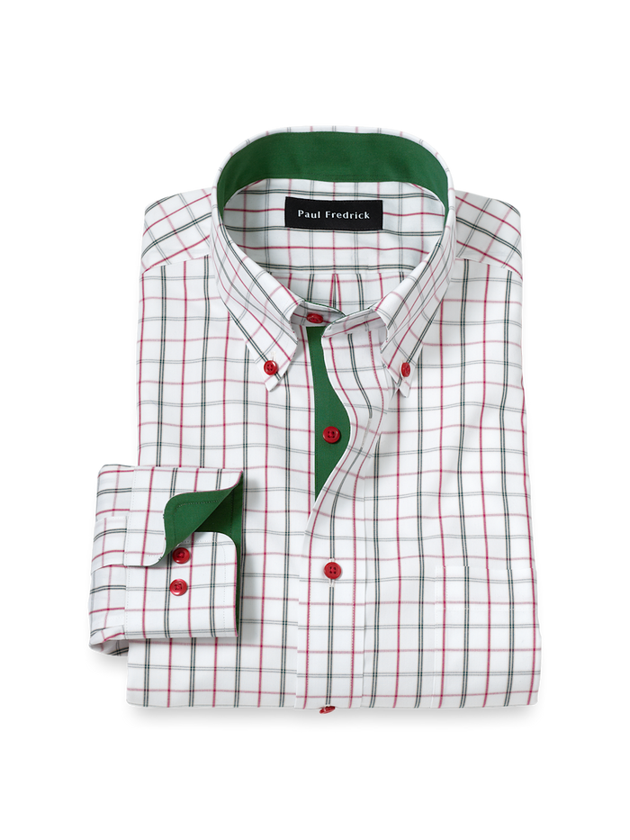 Product Image of Comfort Stretch Non-iron Windowpane Dress Shirt With Contrast Trim-Green