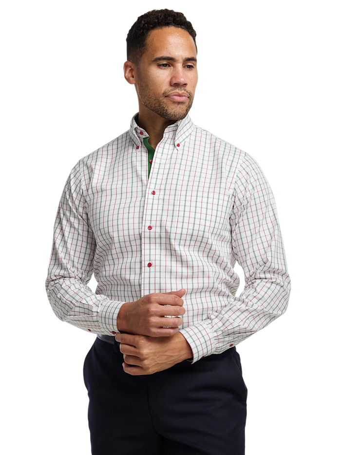 Alternate Image of Comfort Stretch Non-iron Windowpane Dress Shirt With Contrast Trim-1