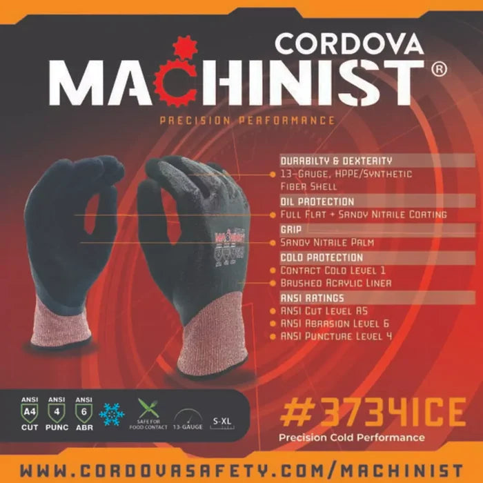 Cordova Safety Machinist Ice Cut Resistant Gloves - 13-Gauge ANSI Cut Level A5 - 3734ICE