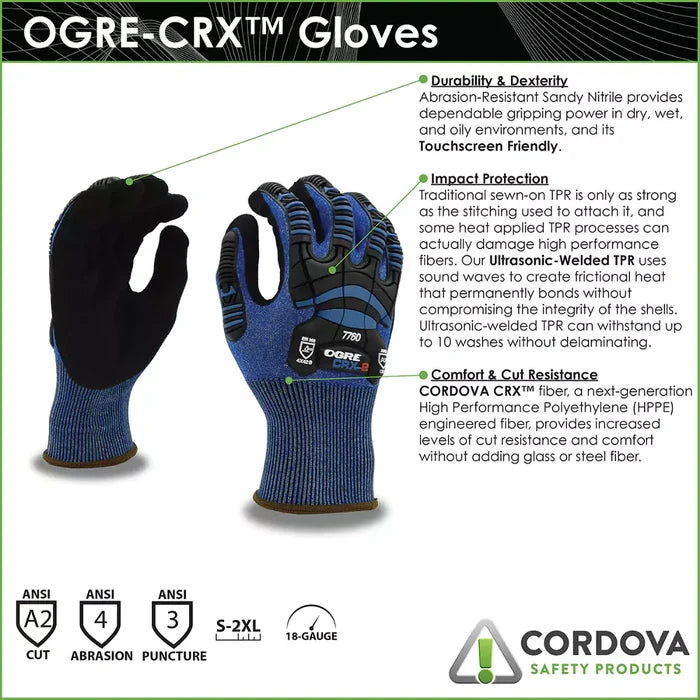 Cordova Safety Ogre CRX-2 Cut Resistant Gloves - 18-Gauge ANSI Cut Level A2 - 7760