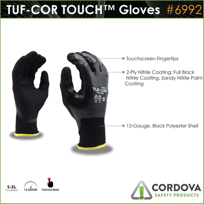 Cordova Safety Tuf-Cor Touch Grip Gloves - 13-Gauge ANSI Cut Level A1 - 12 Pcs Pack - 6992