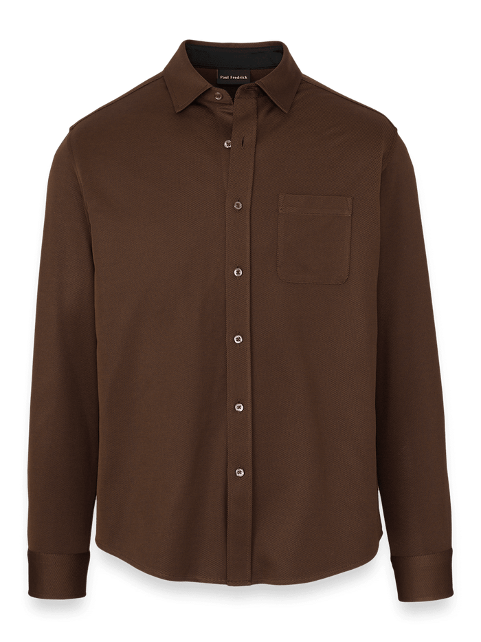Product Image of Cotton Blend Button Front Polo-Brown