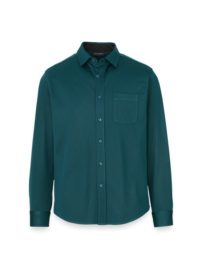 Cotton Blend Button Front Polo - Teal