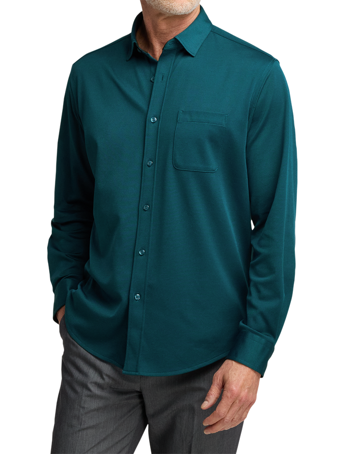 Cotton Blend Button Front Polo - Teal