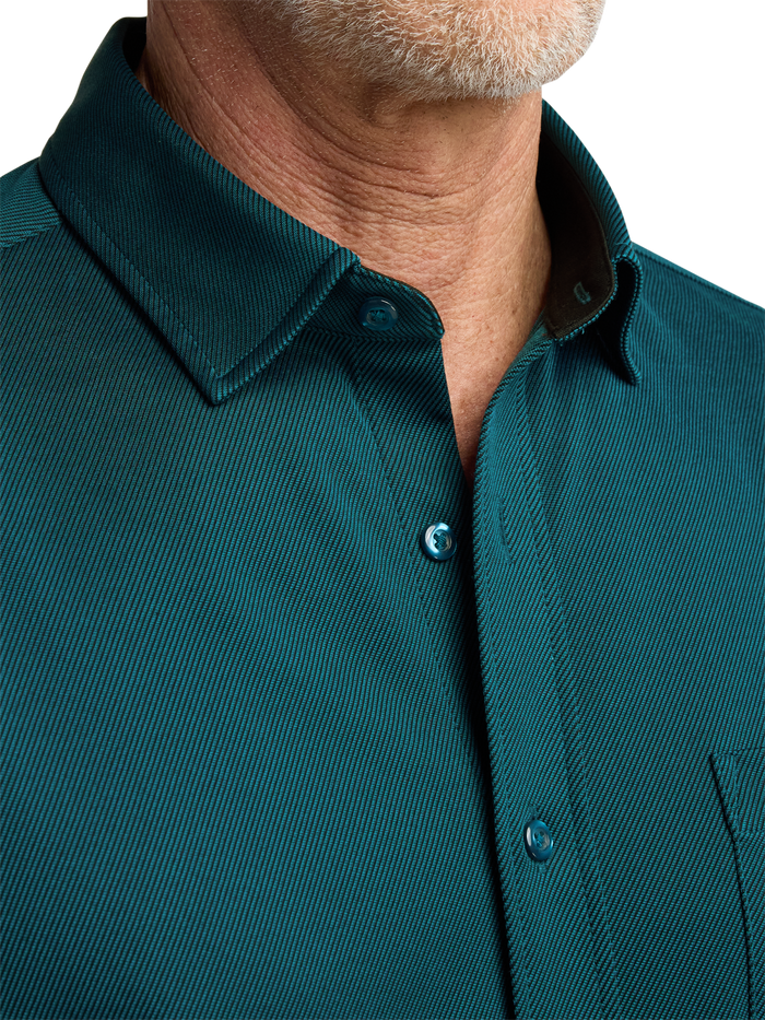 Cotton Blend Button Front Polo - Teal