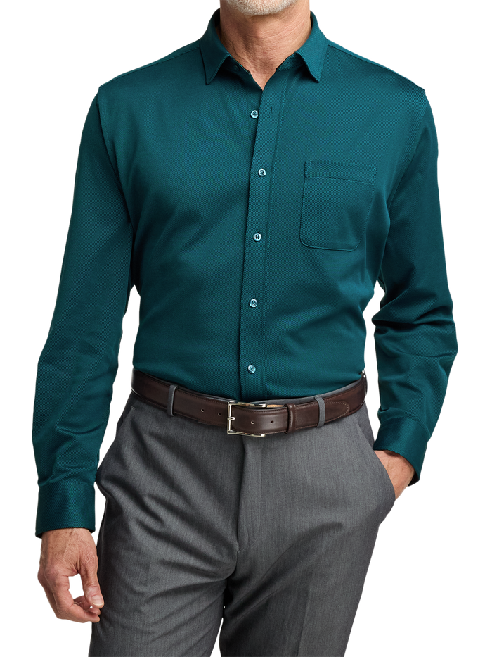 Cotton Blend Button Front Polo - Teal