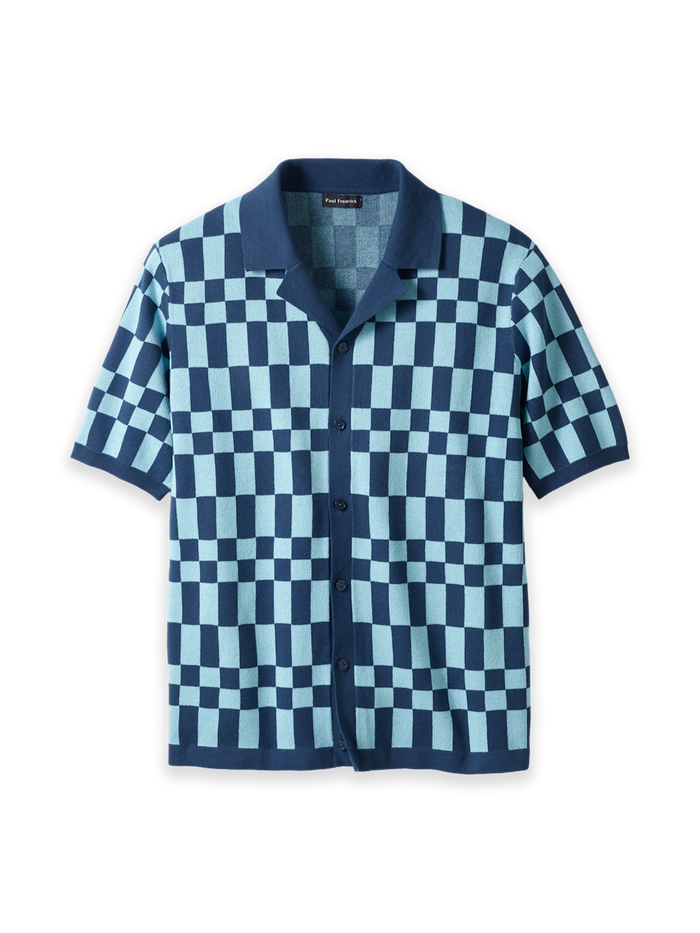 Product Image of Cotton Button Front Camp Sweater-Blue Multi