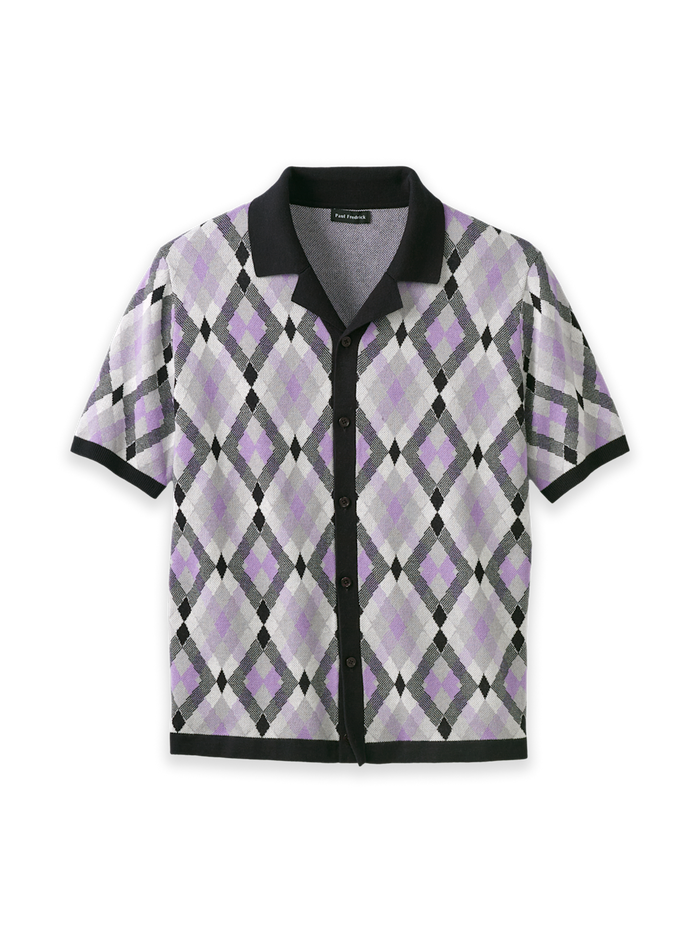 Product Image of Cotton Button Front Camp Sweater-Purple Multi